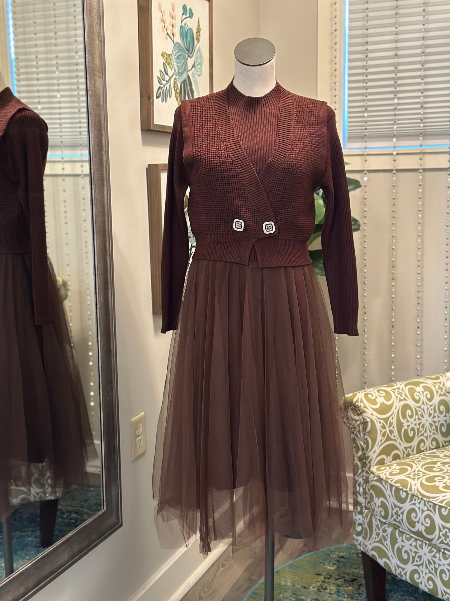 Jennifer Dress and Vest-Brown