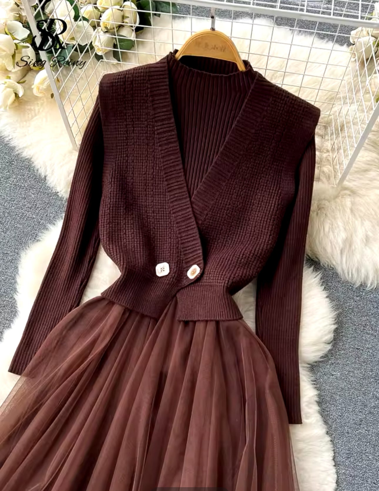 Jennifer Dress and Vest-Brown