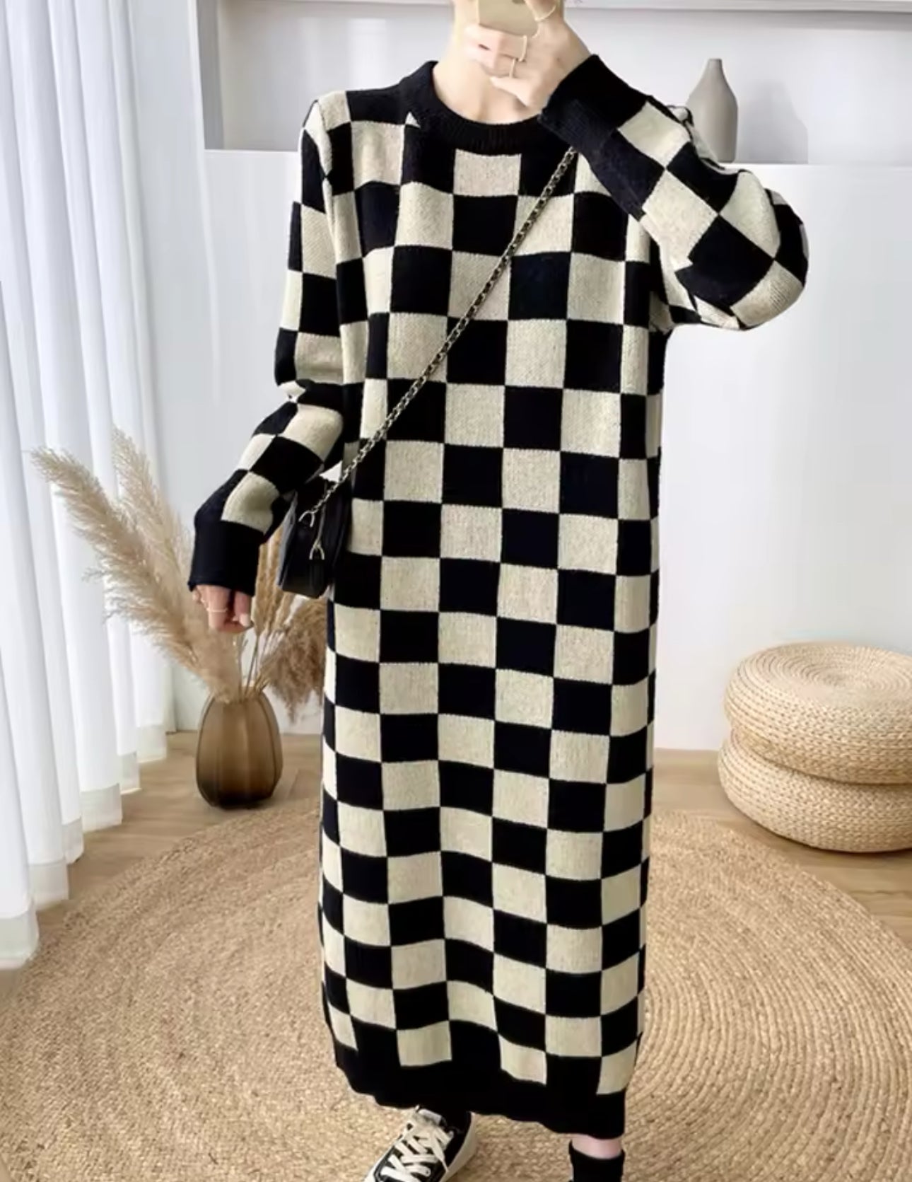 Checkered Sweater Dress