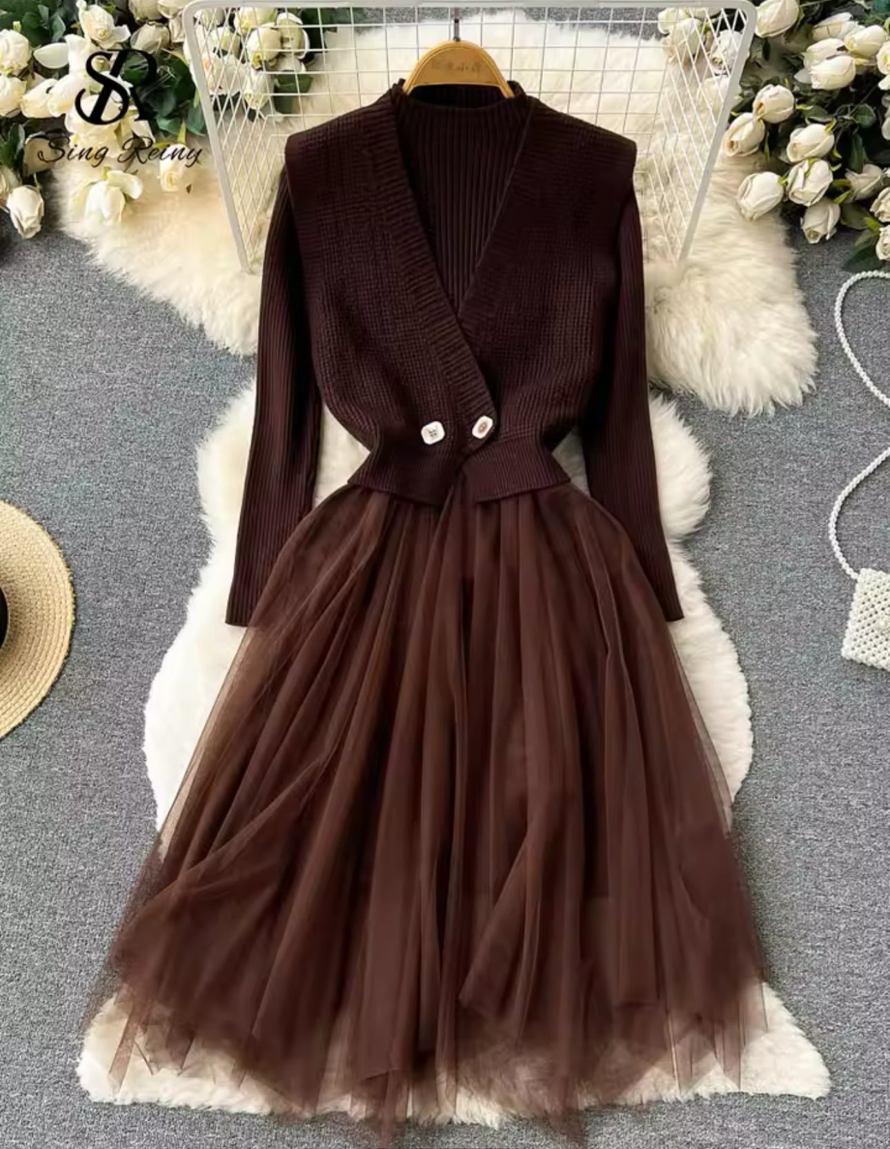 Jennifer Dress and Vest-Brown