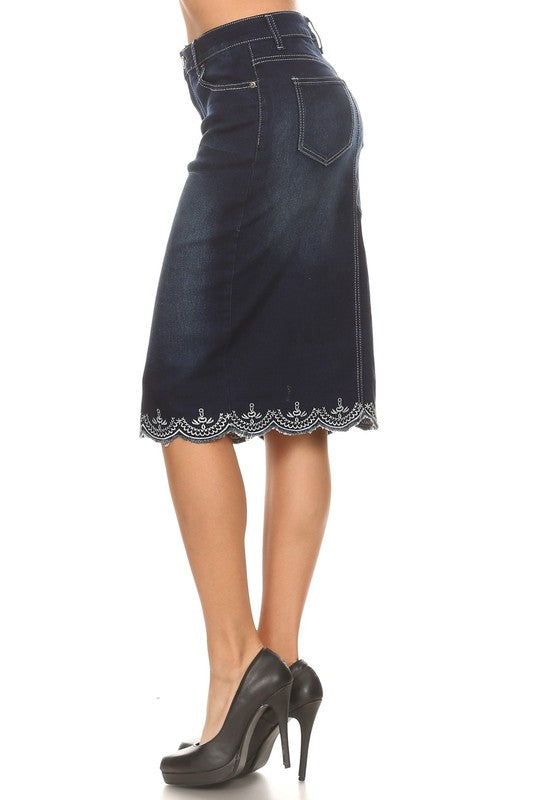 Scalloped Dark Wash Denim Skirt 227