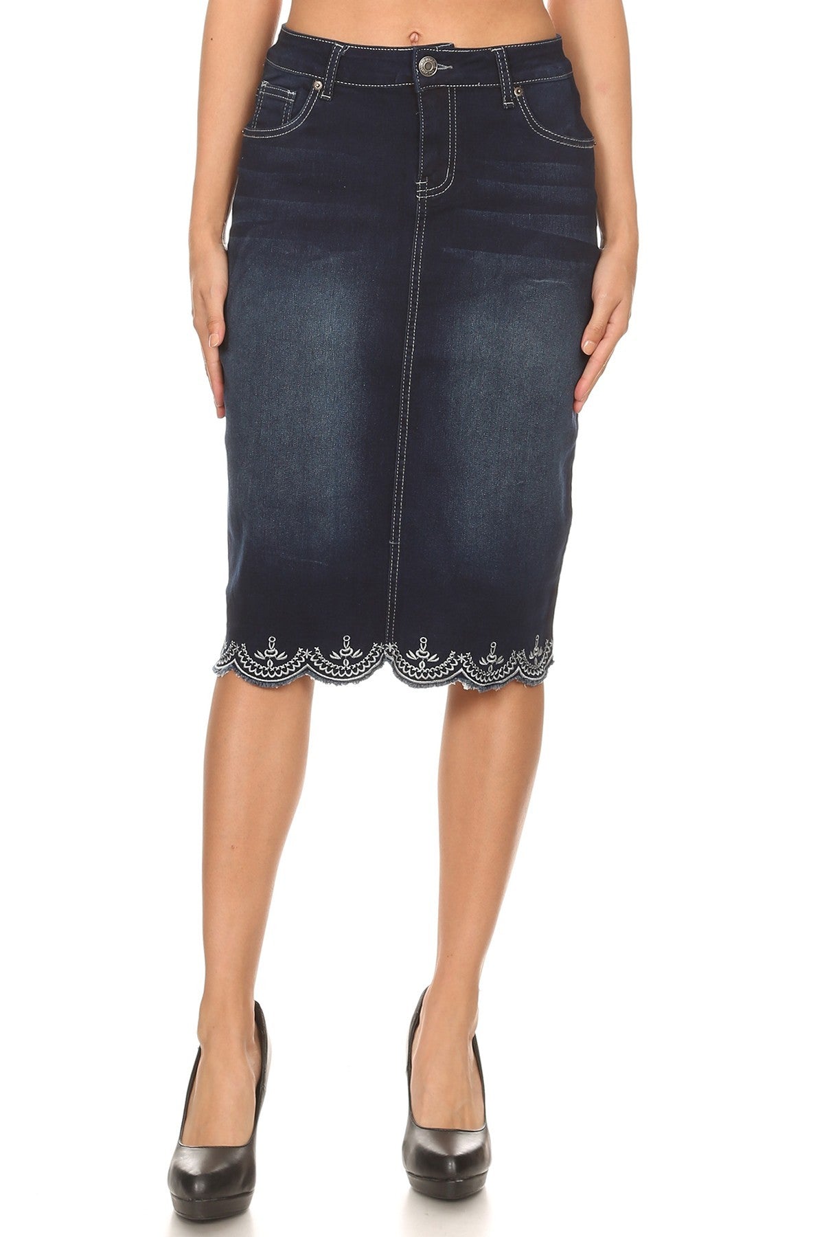 Scalloped Dark Wash Denim Skirt 227