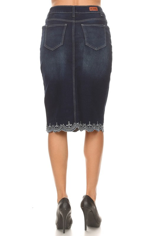 Scalloped Dark Wash Denim Skirt 227